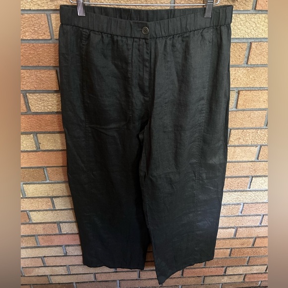 NWT Eileen Fisher Organic Linen Wide-Leg Pant Grove Dark Grey Size Medium - Picture 1 of 6